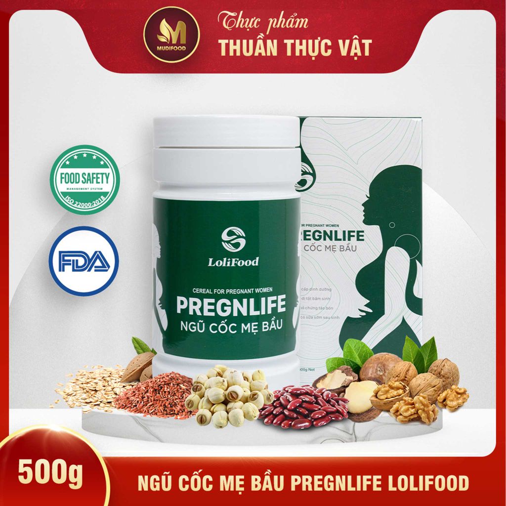 Ngũ Cốc Mẹ Bầu Pregnlife Lolifood Hộp 500g -  Thực Phẩm Bổ Sung Dinh Dưỡng Cho Mẹ Bầu, Mẹ Bầu Bị Tiểu Đường, Sau Sinh, Hàm Lượng Axit Folic, Omega 3, DHA Cao