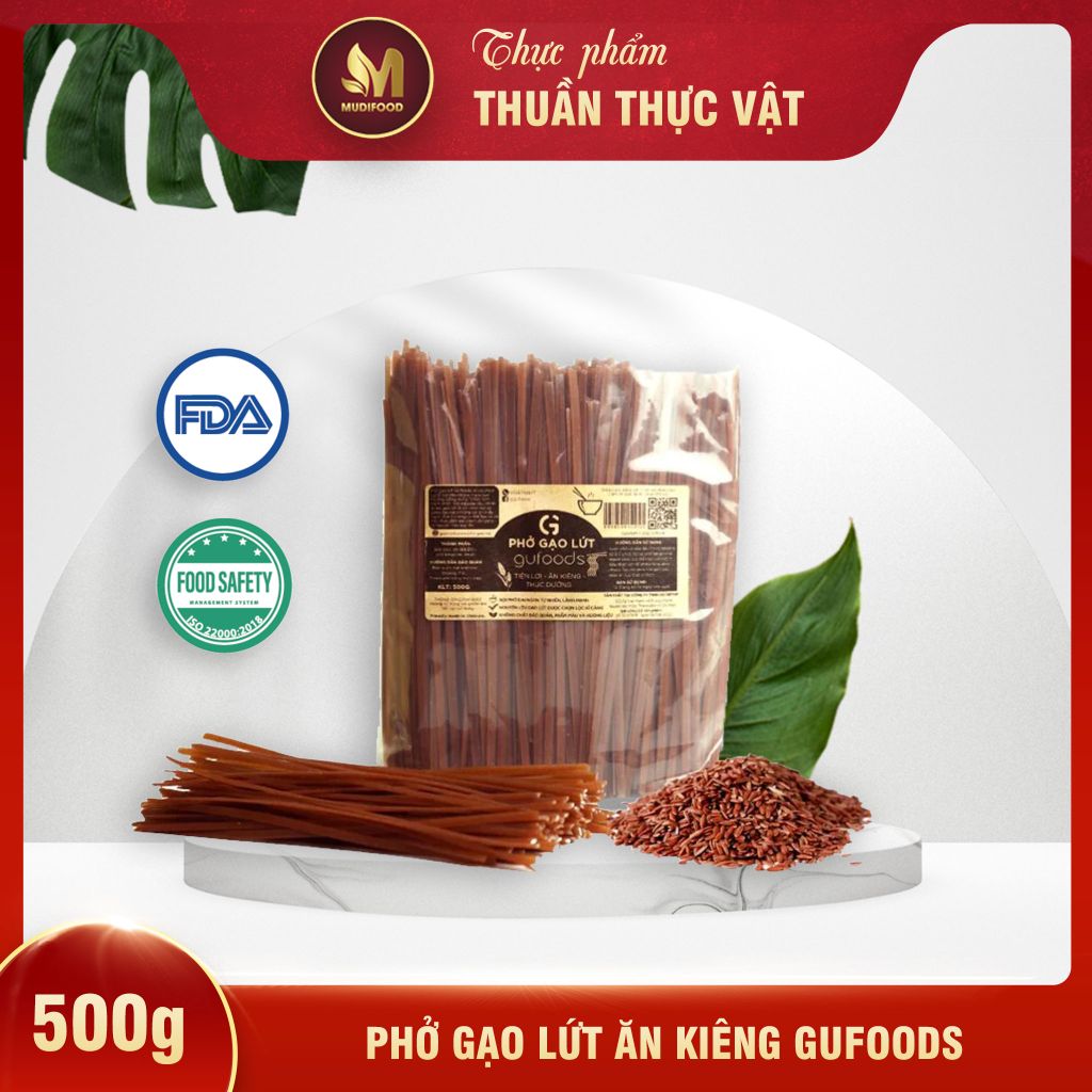 Phở Gạo Lứt Ăn Kiêng GUfoods 500g - Thực Phẩm Bổ Sung Dinh Dưỡng Cho Cả Gia Đình, Người Ăn Chay, Ăn Kiêng, Giảm Cân, Thực Dưỡng, Eat Clean, Healthy (Bún, Phở, Gạo, Mì, Nui)