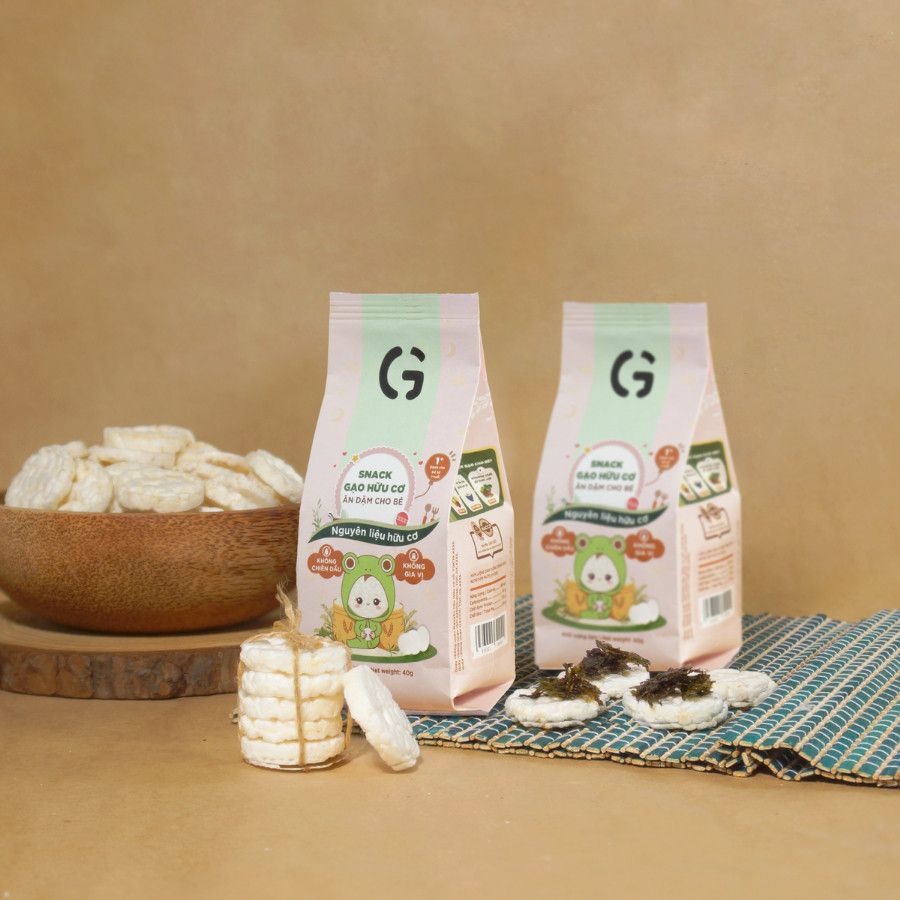 Bánh Snack Ăn Dặm Hữu Cơ Cho Bé GUfoods 40g - Thành Phần Gạo Organic, Không Gia Vị, Dễ Tiêu Hoá, Phù Hợp Cho bé Từ 1 Tuổi (Bánh, Snack, Hạt Và Trà)