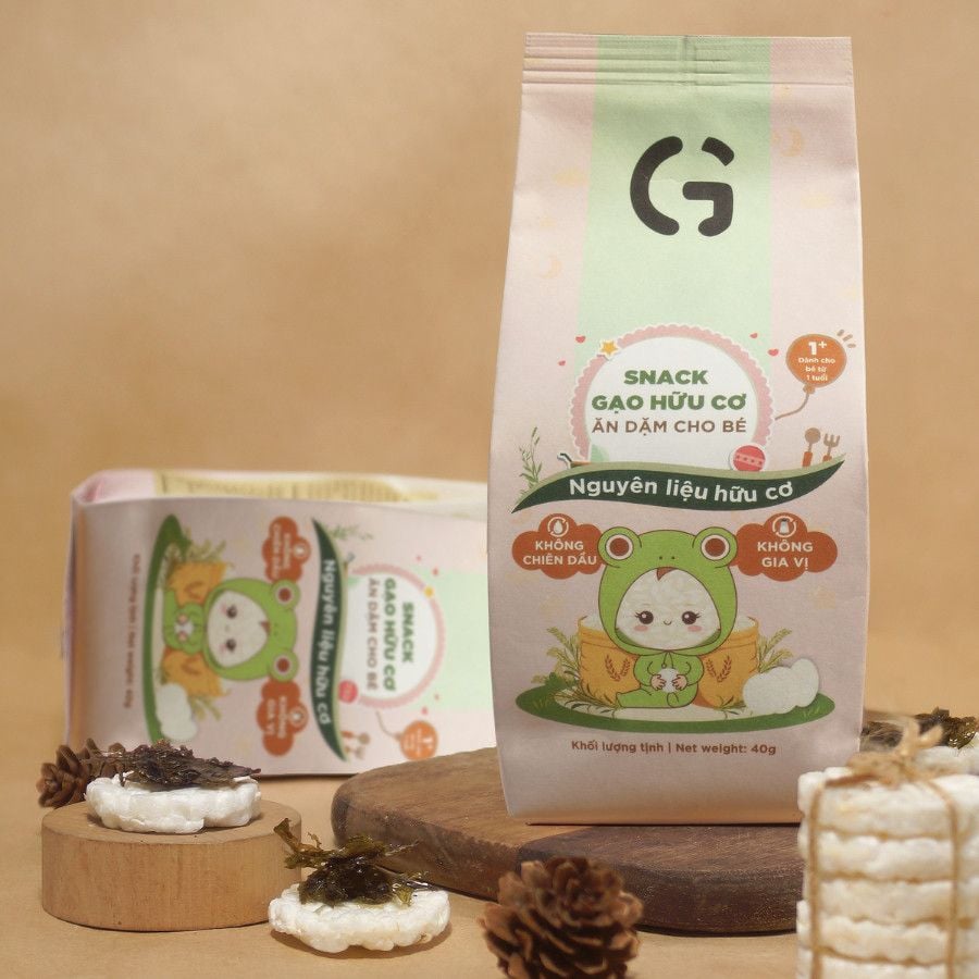Bánh Snack Ăn Dặm Hữu Cơ Cho Bé GUfoods 40g - Thành Phần Gạo Organic, Không Gia Vị, Dễ Tiêu Hoá, Phù Hợp Cho bé Từ 1 Tuổi (Bánh, Snack, Hạt Và Trà)