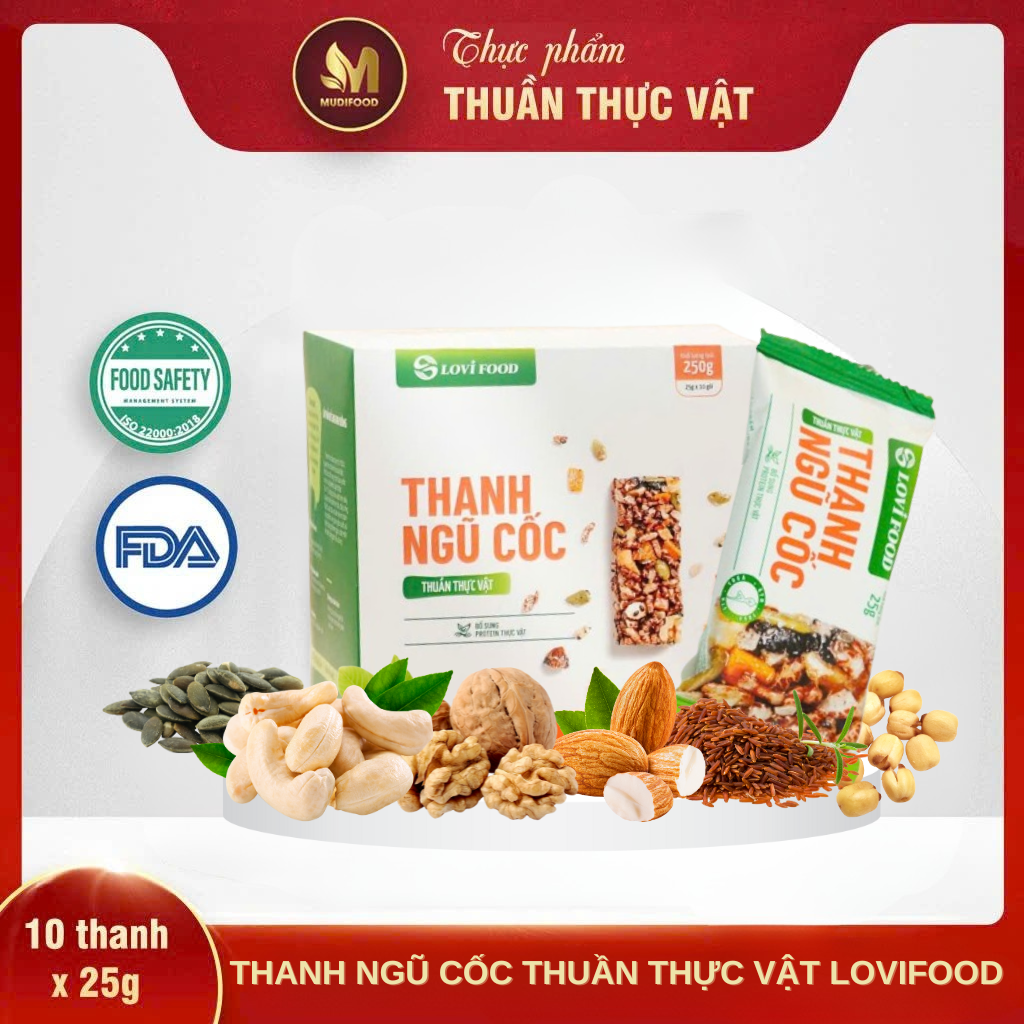 Thanh Ngũ Cốc LoviFood 250g - Thực Phẩm Bổ Sung Dinh Dưỡng Cho Mẹ Bầu, Sau Sinh, Người Chơi Thể Thao, Người Ăn Chay, Ăn Kiêng, Giảm Cân, Eat Clean (Bánh Và Snack Healthy)