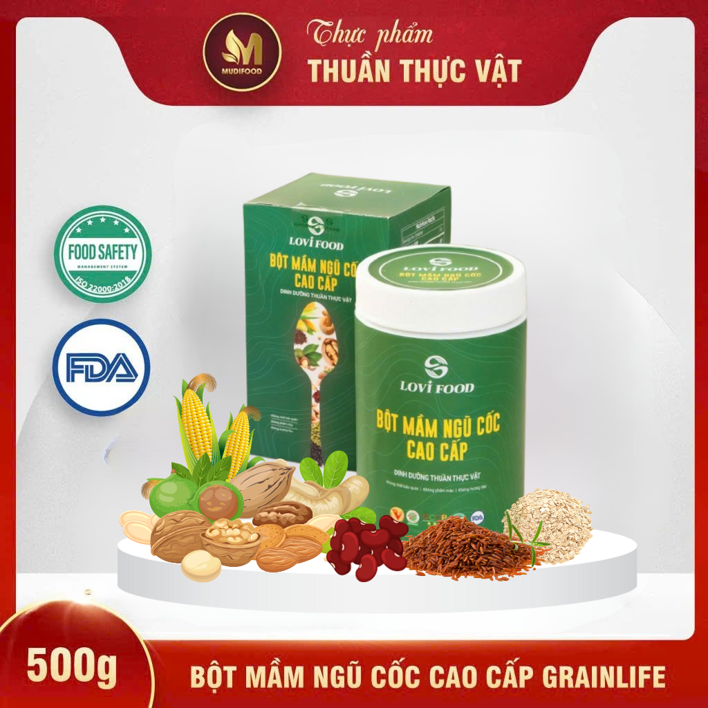 Bột Mầm Ngũ Cốc Cao Cấp Grainlife LOVIFOOD Hộp 500g - Thực Phẩm Bổ Sung Dinh Dưỡng Cho Mẹ Bầu, Sau Sinh, Người Già, Người Tiểu Đường, Ăn Chay, Ăn Kiêng, Eat Clean, Healthy, Tốt Cho Tim Mạch