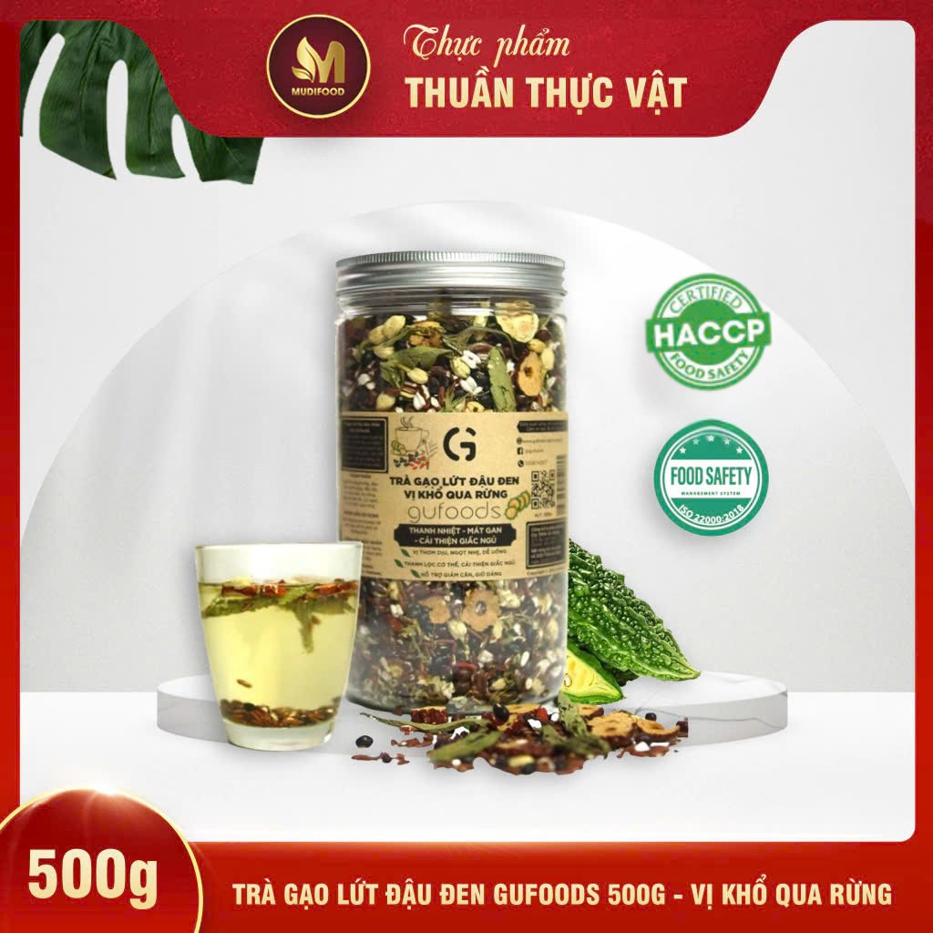 [Vị Khổ Qua Rừng] - Trà Gạo Lứt Đậu Đen GUfoods Hũ 500g - Thanh Nhiệt, Mát Gan, Cải Thiện Giấc Ngủ, Tốt Cho Tim Mạch, Giảm Cân, Eatclean, Healthy (Trà)