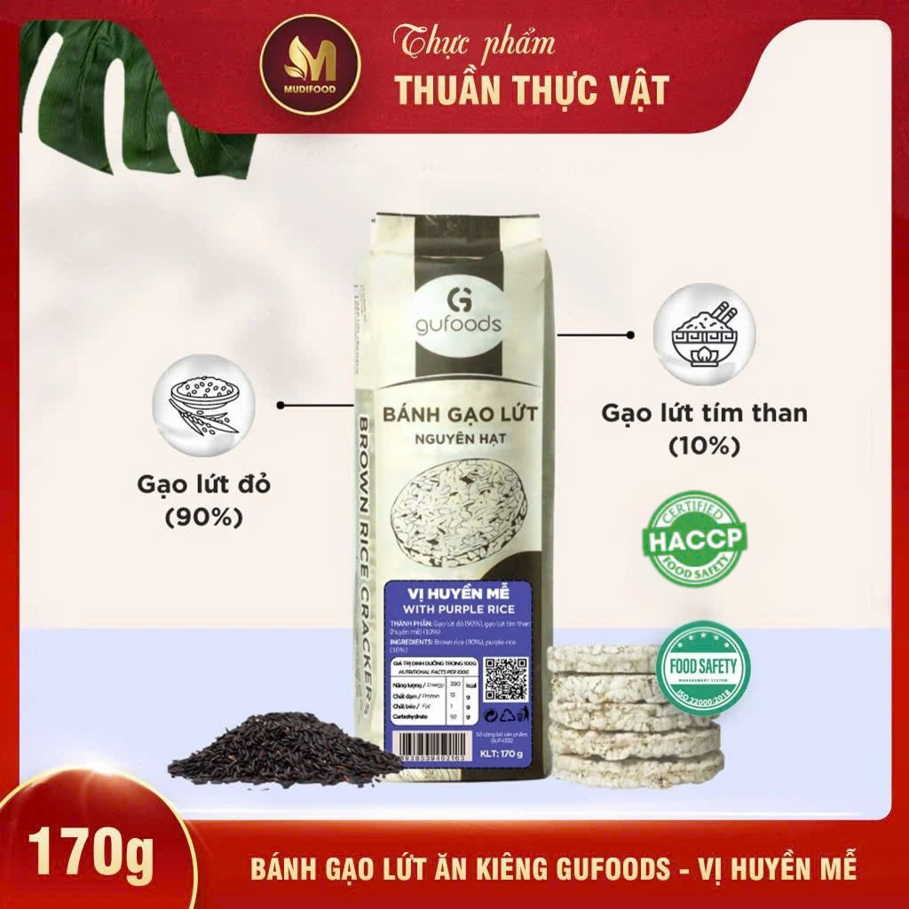 [Vị Huyền Mễ] - Bánh Gạo Lứt Ăn Kiêng GUfoods 170g - Thực Phẩm Bổ Sung Dinh Dưỡng Cho Người Tiểu Đường, Người Ăn Chay, Ăn Kiêng, Giảm Cân, Tập Gym, Eat Clean, Hàm Lượng Chất Xơ Cao (Bánh Và Snack Healthy)