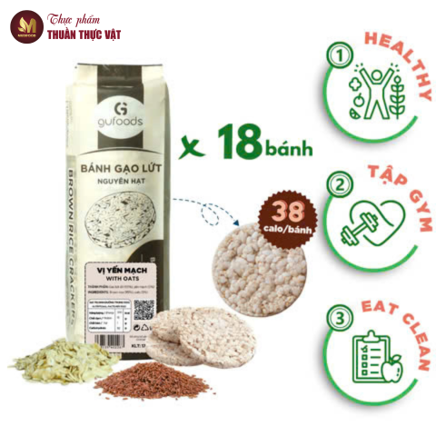 [Vị Yến Mạch] - Bánh Gạo Lứt Ăn Kiêng GUfoods 170g - Thực Phẩm Bổ Sung Dinh Dưỡng Cho Người Tiểu Đường, Người Ăn Chay, Ăn Kiêng, Giảm Cân, Tập Gym, Eat Clean, Hàm Lượng Chất Xơ Cao (Bánh Và Snack Healthy)