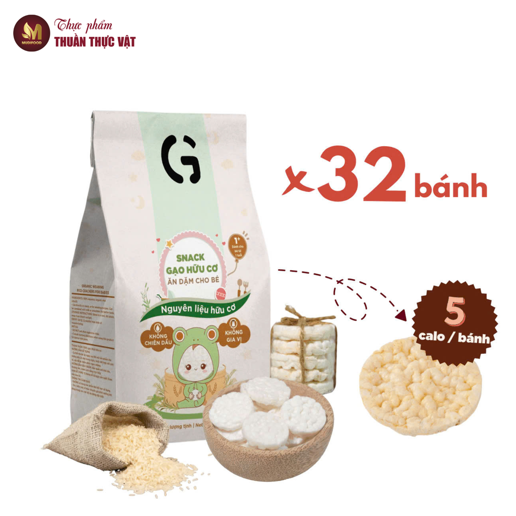 Bánh Snack Ăn Dặm Hữu Cơ Cho Bé GUfoods 40g - Thành Phần Gạo Organic, Không Gia Vị, Dễ Tiêu Hoá, Phù Hợp Cho bé Từ 1 Tuổi (Bánh, Snack, Hạt Và Trà)