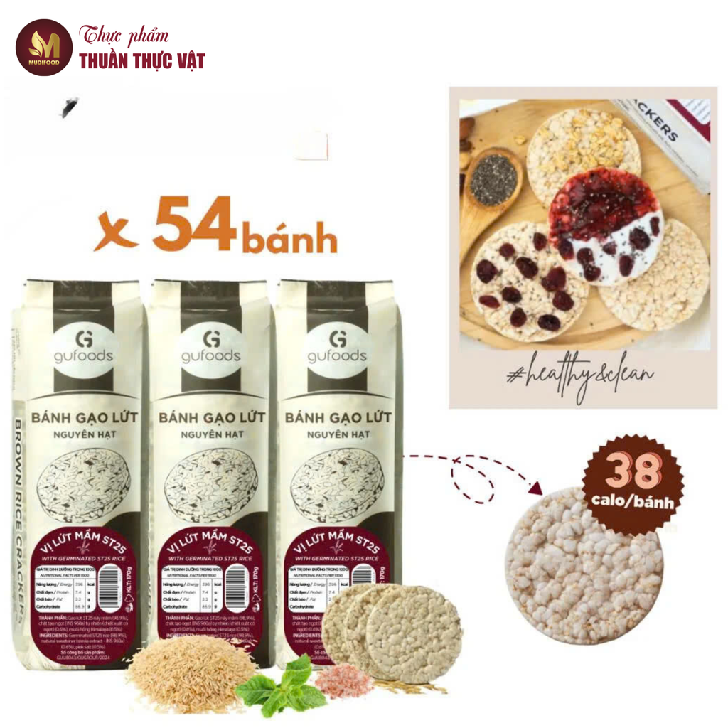 Combo 3 Gói Bánh Gạo Lứt Vị Lứt Mầm ST25 (Mỗi Gói 170g) - Thực Phẩm Bổ Sung Dinh Dưỡng Cho Người Tiểu Đường, Người Ăn Chay, Ăn Kiêng, Giảm Cân, Tập Gym, Eat Clean, Hàm Lượng Chất Xơ Cao (Bánh Và Snack Healthy)