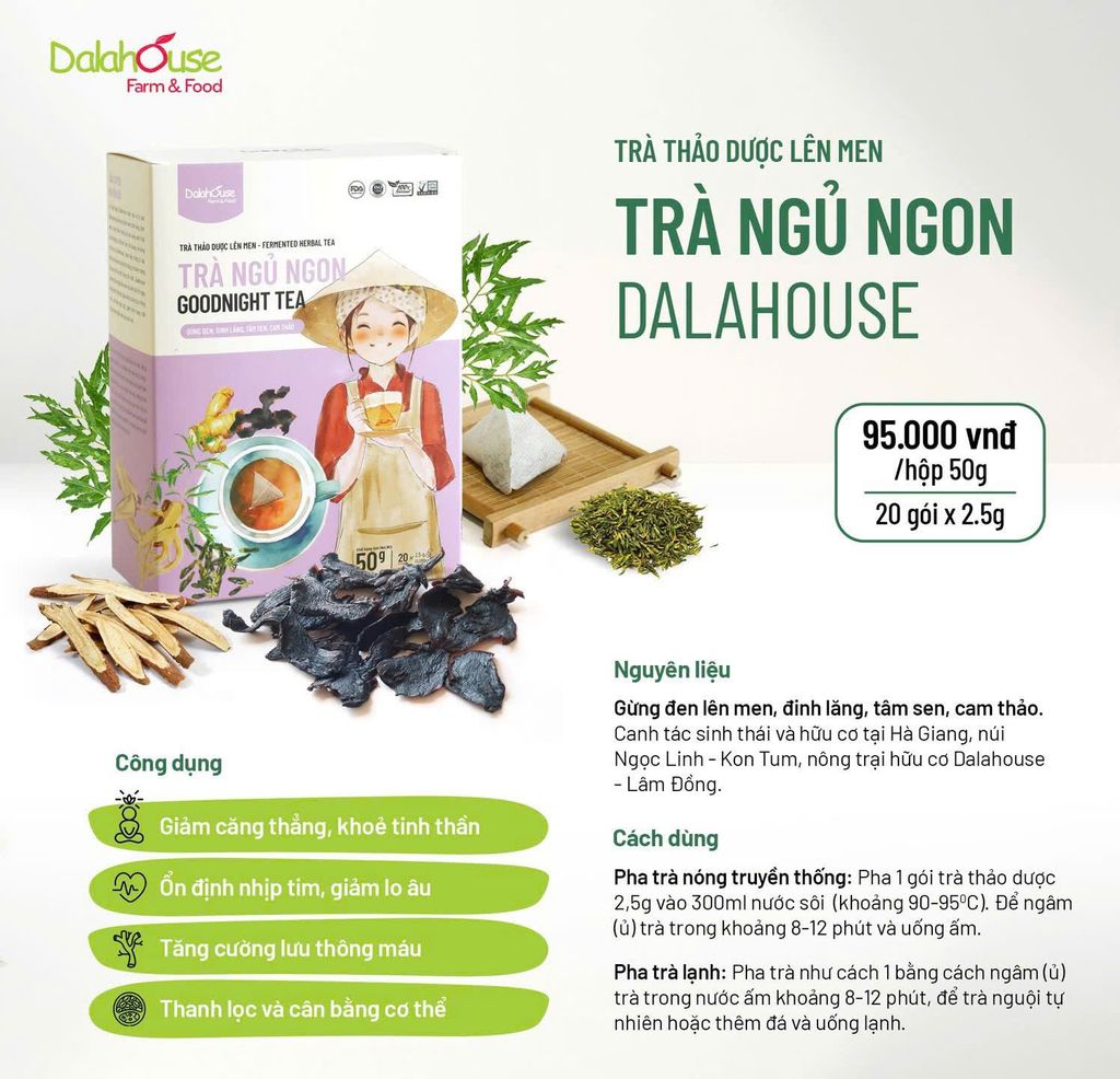 Trà Ngủ Ngon Dalahouse Hộp 50g - Thanh Nhiệt, Mát Gan, Cải Thiện Giấc Ngủ, Tốt Cho Tim Mạch, Giảm Cân, Eatclean, Healthy (Trà)