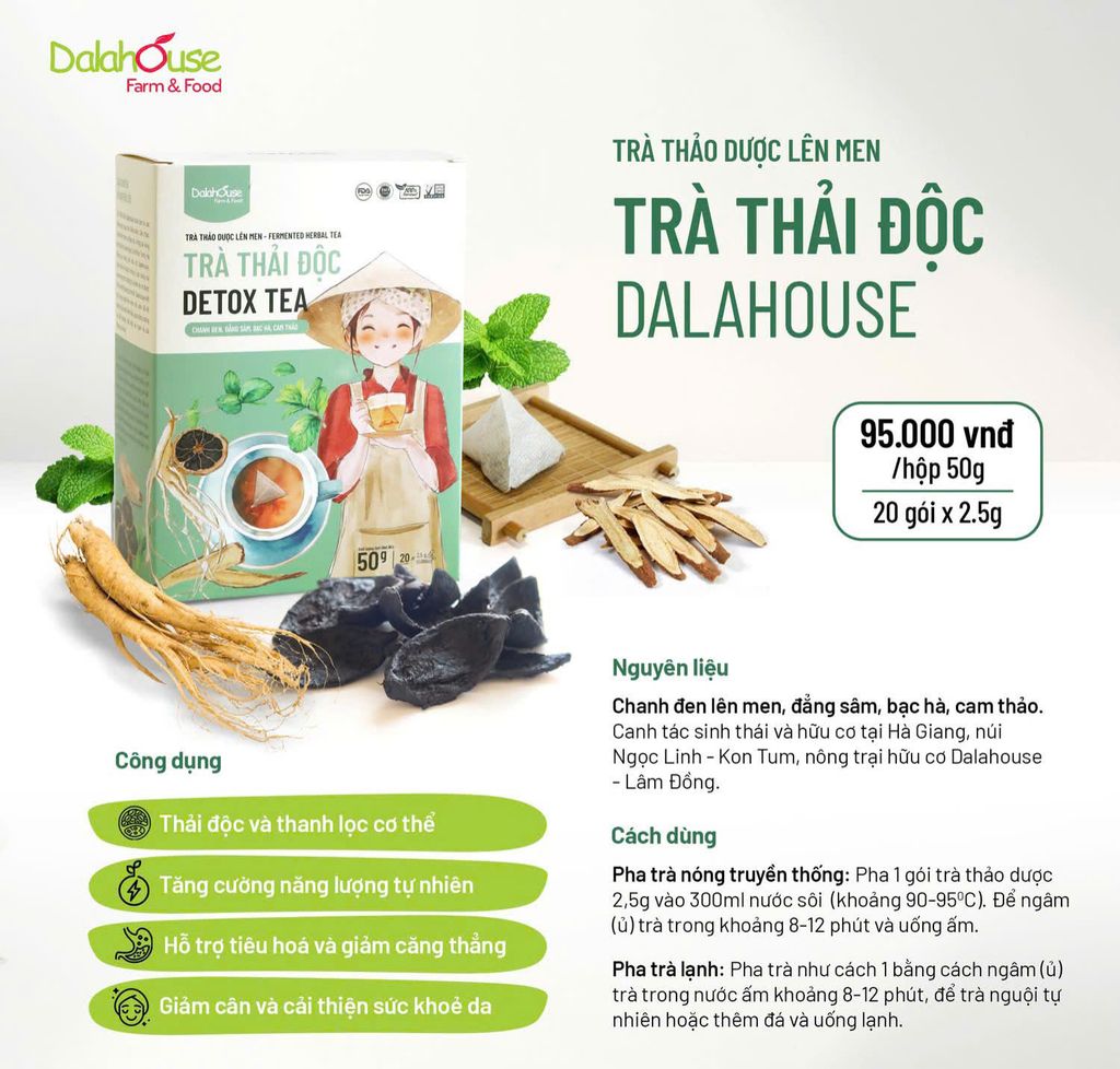 Trà Thải Độc Dalahouse Hộp 50g - Thanh Nhiệt, Mát Gan, Cải Thiện Giấc Ngủ, Tốt Cho Tim Mạch, Giảm Cân, Eatclean, Healthy (Trà)