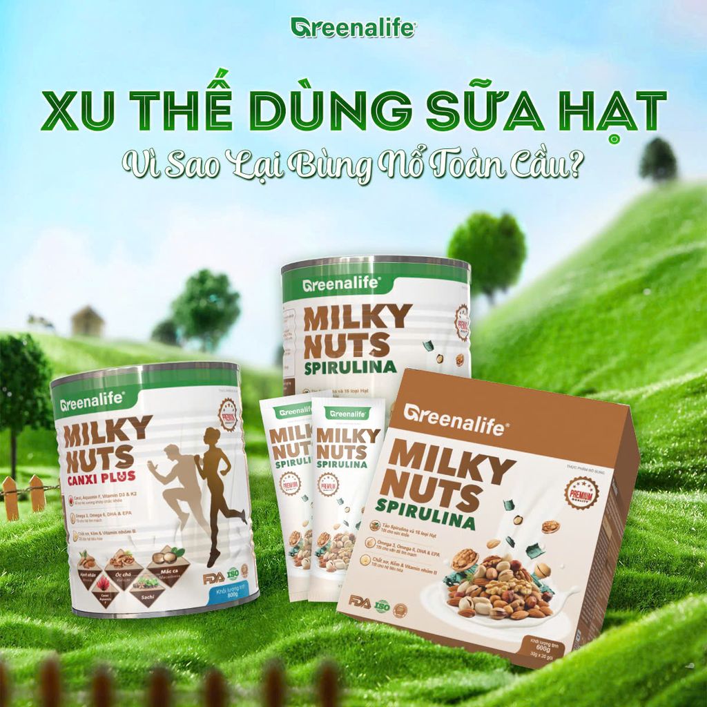 Sữa Hạt Tảo Xoắn Greenalife Milky Nuts Spirulina - Lợi Sữa Cho Mẹ Bầu, Sau Sinh, Dinh Dưỡng Cho Người Tiểu Đường, Người Già, Ăn chay, Ăn Kiêng, Giảm Cân, Eat Clean, Healthy (SH)