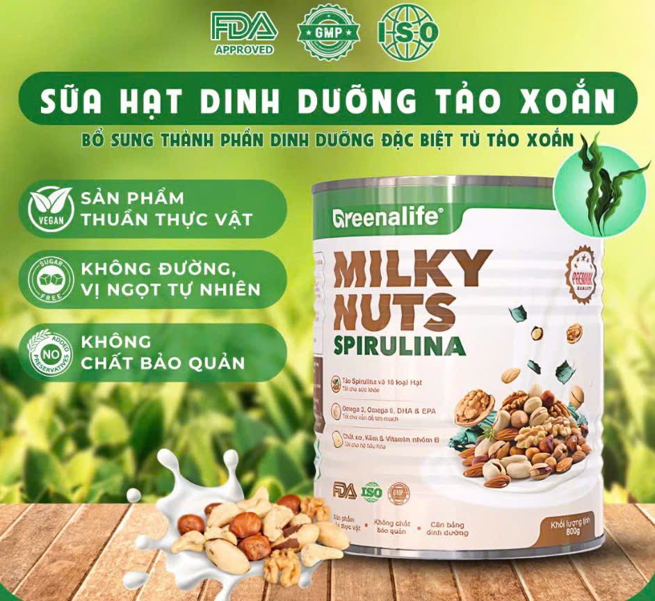 Sữa Hạt Tảo Xoắn Greenalife Milky Nuts Spirulina - Lợi Sữa Cho Mẹ Bầu, Sau Sinh, Dinh Dưỡng Cho Người Tiểu Đường, Người Già, Ăn chay, Ăn Kiêng, Giảm Cân, Eat Clean, Healthy (SH)