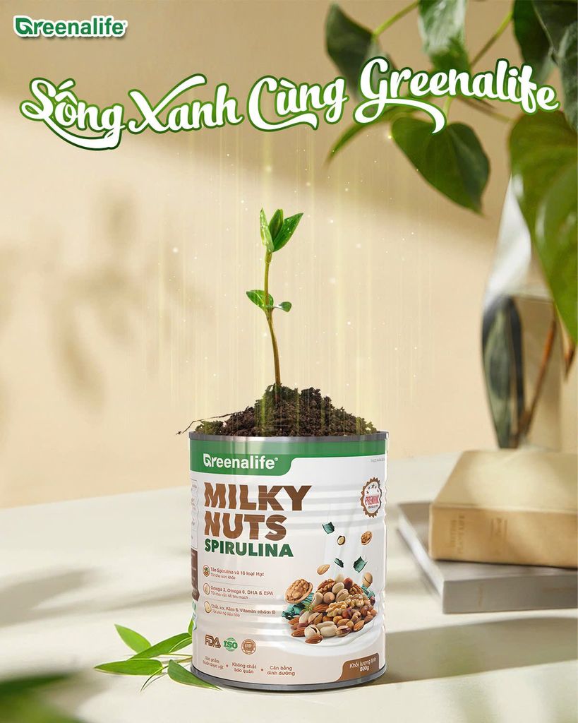 Sữa Hạt Tảo Xoắn Greenalife Milky Nuts Spirulina - Lợi Sữa Cho Mẹ Bầu, Sau Sinh, Dinh Dưỡng Cho Người Tiểu Đường, Người Già, Ăn chay, Ăn Kiêng, Giảm Cân, Eat Clean, Healthy (SH)