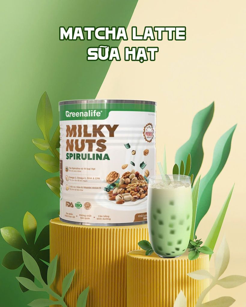 Sữa Hạt Tảo Xoắn Greenalife Milky Nuts Spirulina - Lợi Sữa Cho Mẹ Bầu, Sau Sinh, Dinh Dưỡng Cho Người Tiểu Đường, Người Già, Ăn chay, Ăn Kiêng, Giảm Cân, Eat Clean, Healthy (SH)