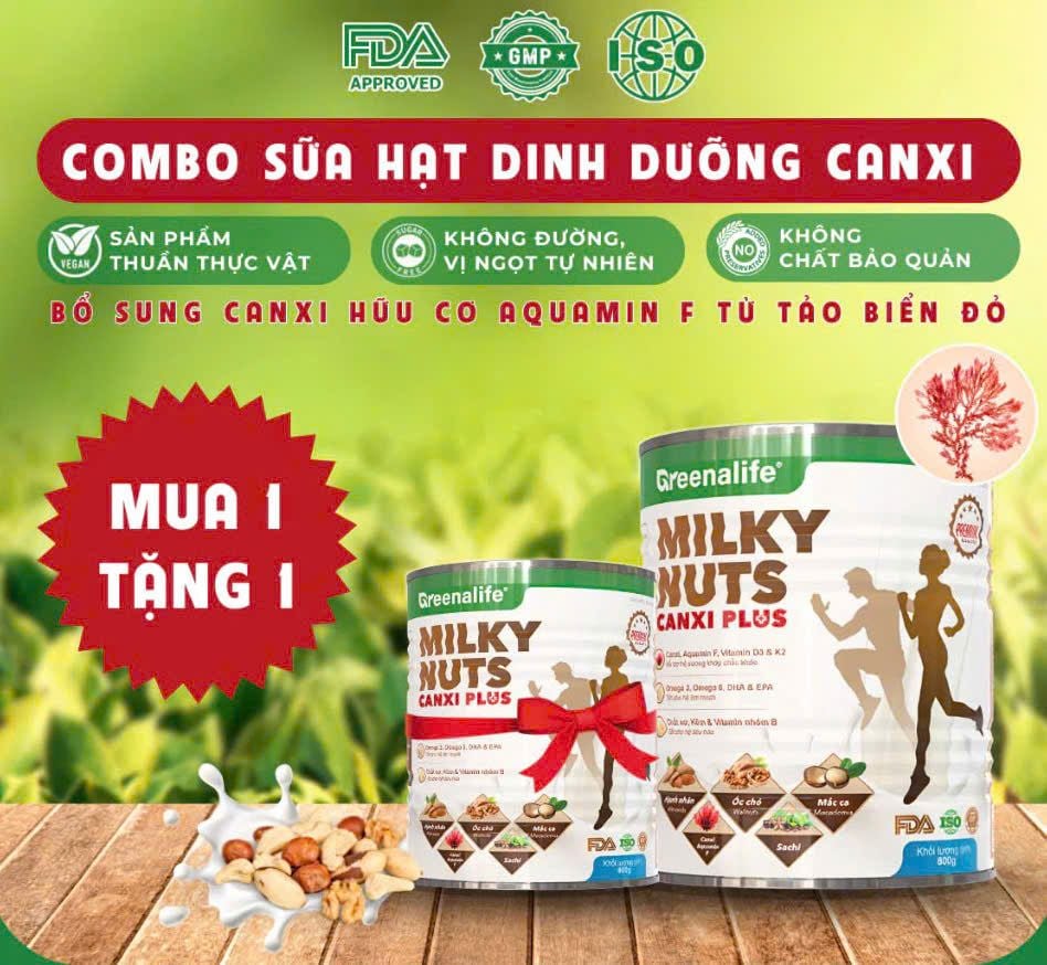 Sữa Hạt Dinh Dưỡng Canxi Plus Milky Nuts Greenalife - Hỗ Trợ Xương Khớp Chắc Khoẻ, Lợi Sữa Cho Mẹ Bầu, Sau Sinh, Dinh Dưỡng Cho Người Tiểu Đường, Người Già, Ăn chay, Ăn Kiêng, Giảm Cân, Eat Clean, Healthy (SH)