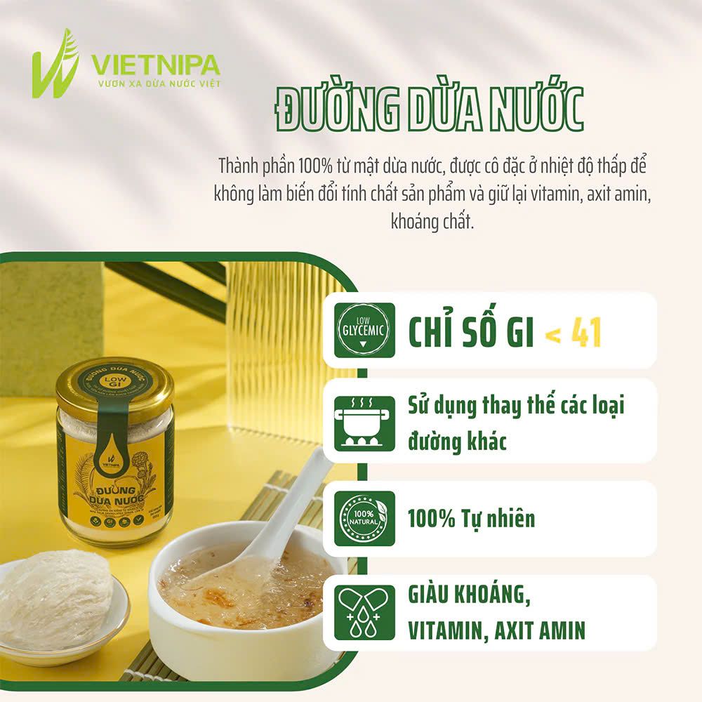 Đường Dừa Nước Vietnipa 350g, 550g - Thực Phẩm Bổ Sung Dinh Dưỡng Cho Cả Gia Đình, Người Tiểu Đường, Ăn Kiêng, Ăn Chay, Hàm Lượng Vitamin Và Muối Khoáng Cao (GV)