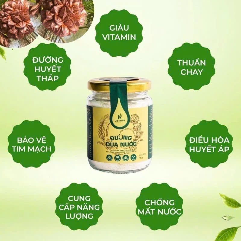 Đường Dừa Nước Vietnipa 150g - Thực Phẩm Bổ Sung Dinh Dưỡng Cho Cả Gia Đình, Người Tiểu Đường, Ăn Kiêng, Ăn Chay, Hàm Lượng Vitamin Và Muối Khoáng Cao (GV)