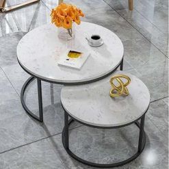  Bàn Trà Cặp Tròn Chân Sắt Mặt Ceramic - BT05 