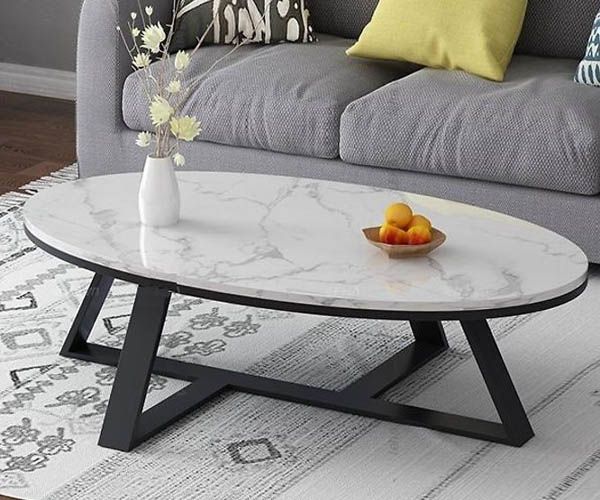 Bàn Trà Elip Chân Sắt Mặt Ceramic - BT11