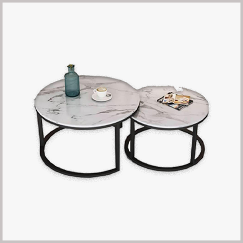  Bàn Trà Cặp Tròn Chân Sắt Mặt Ceramic - BT05 