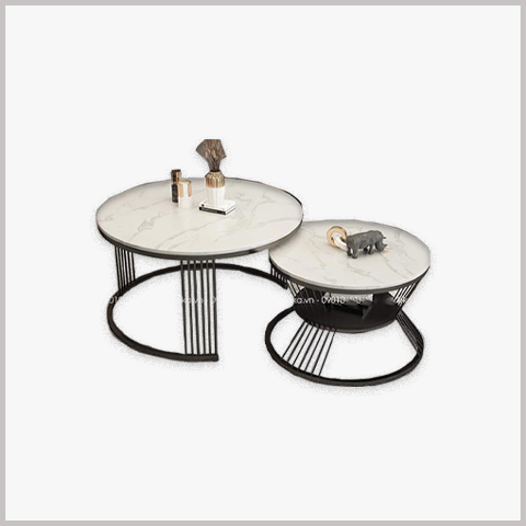 Bàn Trà Cặp Tròn Chân Sắt Mặt Ceramic - BT08