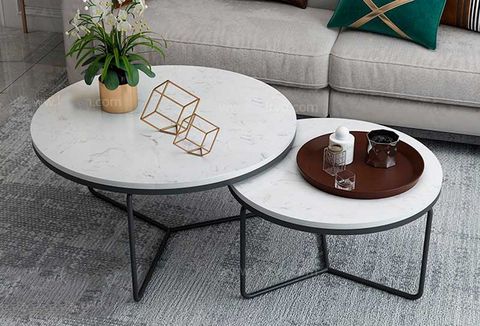  Bàn Trà Cặp Tròn Chân Y Sắt Mặt Ceramic - BT06 