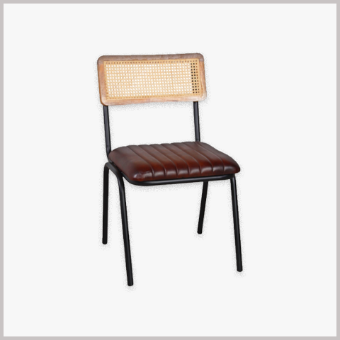 Ghế Cafe Khung Sắt Nệm Da Nỉ Tựa Lưng Mây - GS31