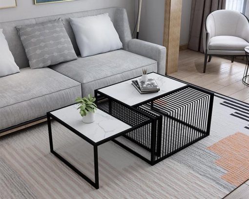 Bàn Trà Cặp Chữ Nhật Chân Sắt Mặt Ceramic - BT10