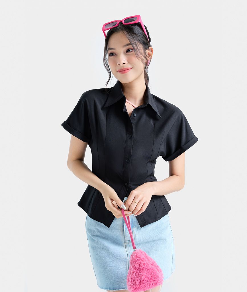  Áo sơ mi tay ngắn ben eo 