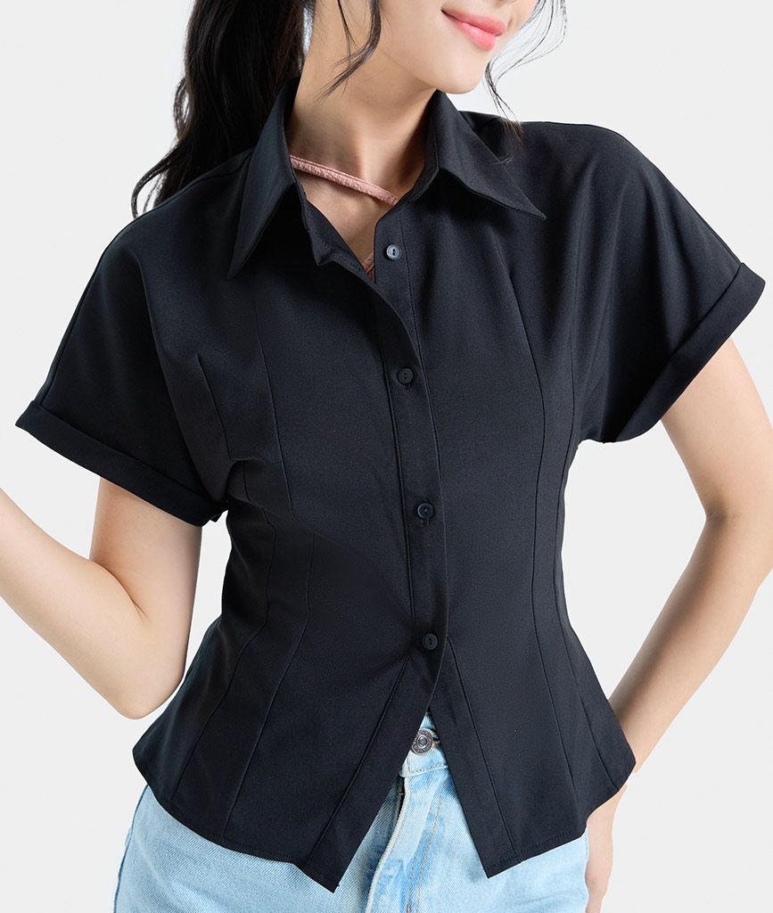  Áo sơ mi tay ngắn ben eo 