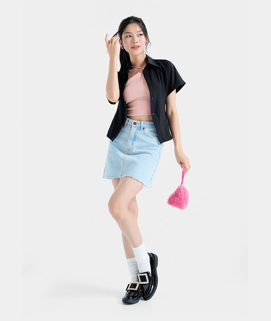  Áo sơ mi tay ngắn ben eo 