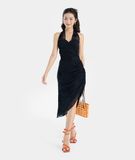  Đầm lửng midi cổ yếm cột nơ 