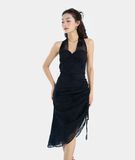  Đầm lửng midi cổ yếm cột nơ 