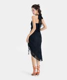  Đầm lửng midi cổ yếm cột nơ 