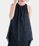  Đầm lửng phối vải kiểu yếm 