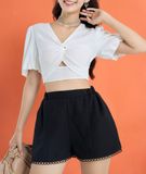  Quần short phối thun eo ren lai 
