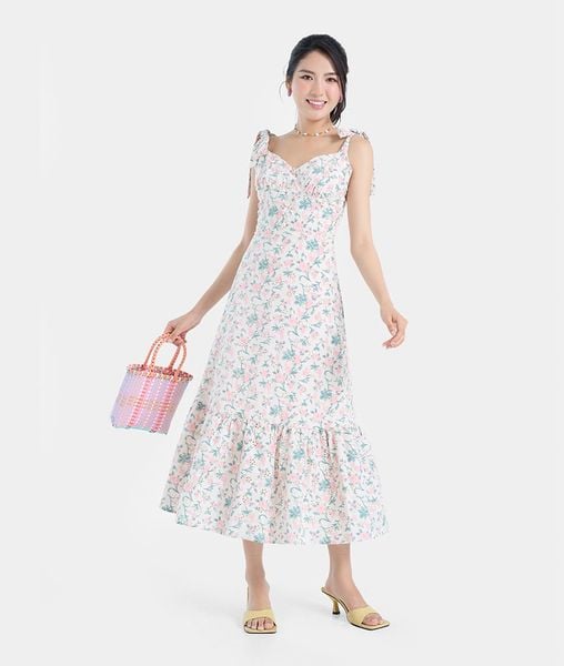  Đầm dài maxi vai cột nơ 