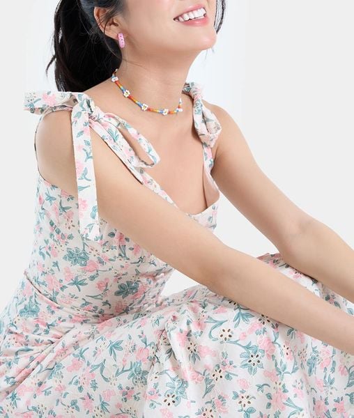  Đầm dài maxi vai cột nơ 