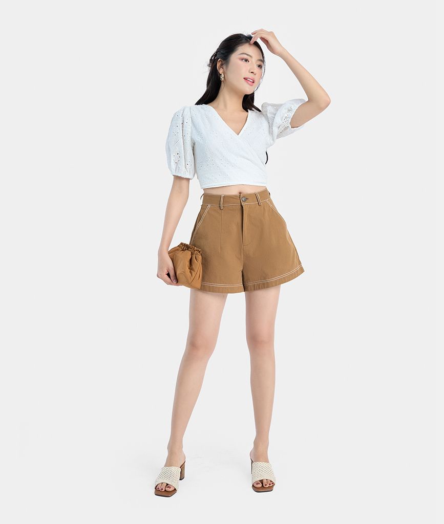  Quần short diễu chỉ trắng 