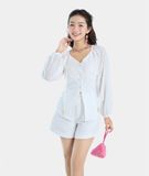  Áo kiểu tay phồng phối hạt gỗ 