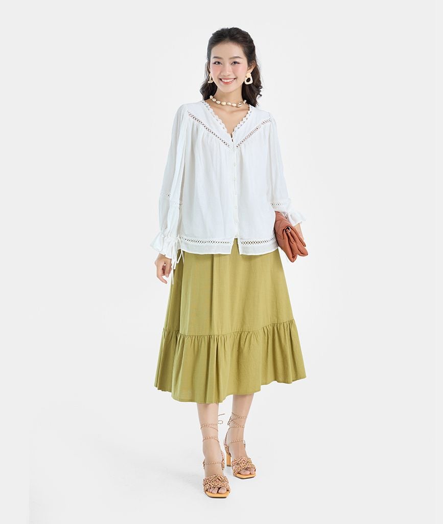  Áo form rộng phối ren tay phồng 