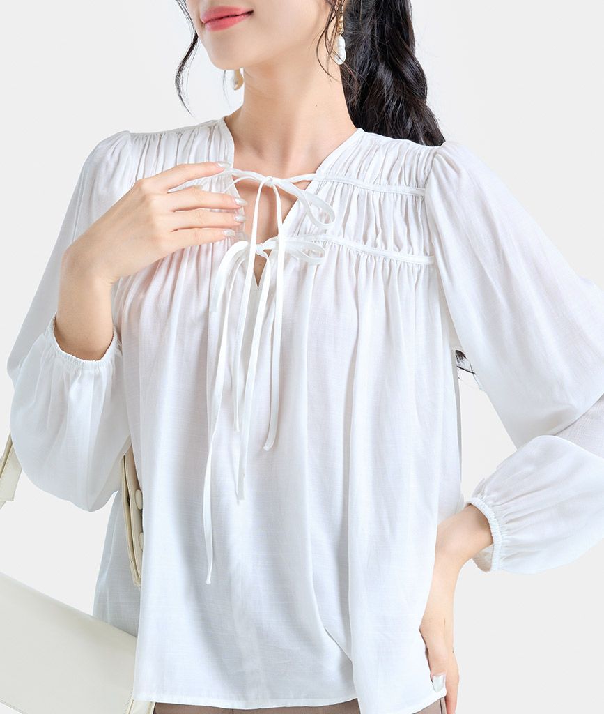  Áo tay dài rút nhún cổ 