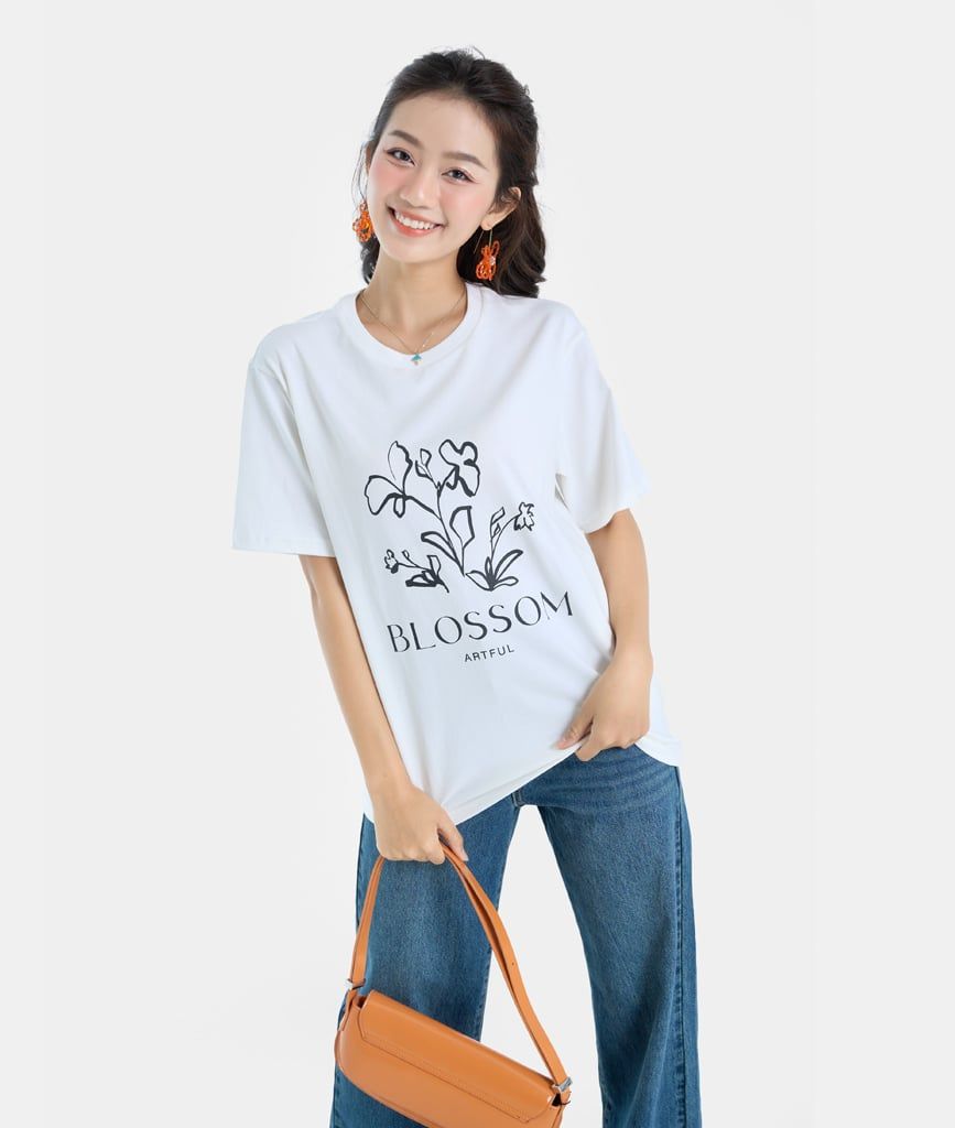  Áo thun form rộng in hình Art Blossom 