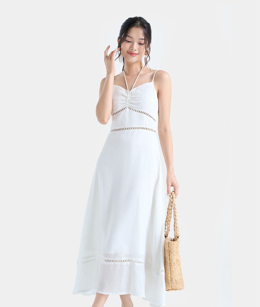  Đầm 2 dây phối ren cotton 