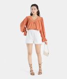  Quần short phối thun eo ren lai 