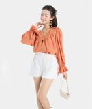  Quần short phối thun eo ren lai 