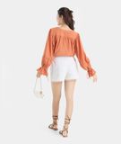  Quần short phối thun eo ren lai 