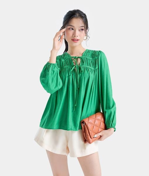  Áo tay dài rút nhún cổ 