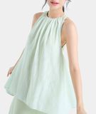  Đầm lửng phối vải kiểu yếm 