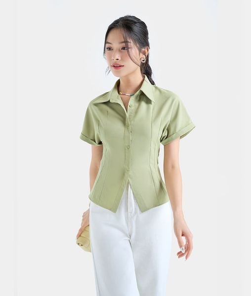  Áo sơ mi tay ngắn ben eo 