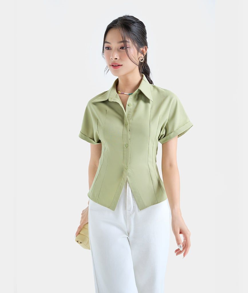  Áo sơ mi tay ngắn ben eo 